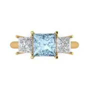 2.62Ct Princess Cut Blue Gemstone Solid Gold Engagement Promise Statement Ring