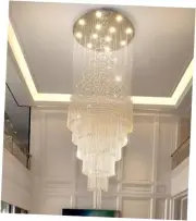 W32 x H100 Glam Chandelier with LED Bulbs Crystal Raindrop High Ceiling