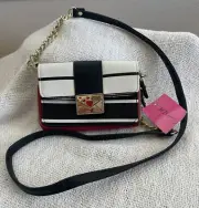 Betsey Johnson Love Letter purse red white black Gold tone zip Crossbody Stripe