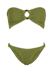 Hunza G Gloria Seersucker Bandeau Bikini - Green - One Size One Size