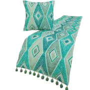 Decorative Twin Bed Runner Blue, Ivory & Grey Quilted & Printed - Tallulah