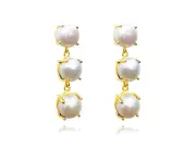 Culturesse Lyanna 3-Pearl 38mm Drop Earrings Freshwater Pearls 18K Gold Plating