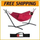 Durable Cotton Double Hammock Set with Easy Install Steel Stand - 450lb Support