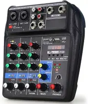 Ultra Low-Noise 4 Channels Audio Mixer Sound Mixing Console Line Mixer with card