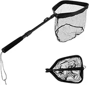 Floating Fishing Net Foldable Nylon Coated Fish Landing Net with Telescopic Aluminum Alloy Handle for Kayak Fishing Wading