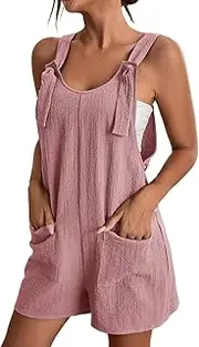 [Generic] Glitter Romper Women Women's Tie Shoulder Overall Shorts Scoop Neck Romper Jumpsuit with Pocket Tie Waist Jumpsuit