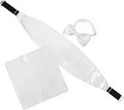 [GLSTOY] Men' Girdle Men Cummerbund Men Pocket Handkerchief Mens Bow Tie Mens Stain Handkerchief Decorative Bow Tie Mens Handkerchief Tuxedo Cummerbund Men Bow Tie Satin White