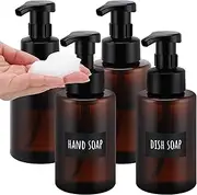 Segbeauty Foam Soap Dispenser, 4 Pcs 400ml Hand Soap Dispenser, Plastic Pump Bottle, Shampoo Bottle with Labels, Refillable and Leakproof (Brown)