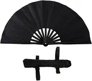 [CUCUFA] Fans for Line Dancing, Folding Hand Rave Fan, Black Polyester Dance Fan with Plastic Rib, Decorative Folding Fans