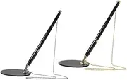 HOMSFOU 2 Sets Professional Gel Ink Pens with Leash and Holder for Home Office Retail Desks Ergonomic Design Smooth Writing Stylish Black Color for Signing Note Taking