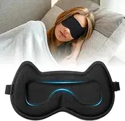 Sleeping Mask for Kids, 3D Contoured Kids Sleep Mask, Adjustable Silk Night Eye Mask for Sleeping, Memory Foam Boys Sleep Mask Cute Cat Ear Eye Cover, Sleeping Mask for Teens Girls (Black)