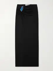 [Christopher Esber] Christopher Esber - Moodstone Embellished Ruched Ribbed Stretch-jersey Maxi Skirt - Black - UK 14 UK 14 Black