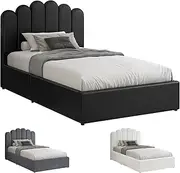 ALFORDSON Bed Frame with Gas Lift Storage Base King Single Size, Bed Platform Foundation with PU Leather Upholstered Tufted Headboard for Mattress Topper, Milton Black
