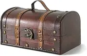 SLPR (Wooden Trunk Chest) - Treasure Decorative Box (Brown with Straps) Jewellery Old-Fashioned Antique Vintage Style for Birthday Parties Wedding Decoration Displays Crafts Photo Shoots