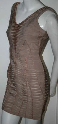 authentic Herve Leger runway bronze natural stretch cocktail dress NEW M