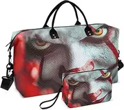 [ZRYSMY] Duffel Bag for Traveling, Christmas Santa Clown Scary Travel Bag Gym Bag, with Multiple Interior Pockets Shoulder Weekender Bag for Women Men with Toiletry Bag 20.5L x 1.9W x 13.8H