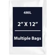 4Mil 2" X 12" | LDPE Clear Flat Poly Bags, Flexible & Durable | Multiple Bags
