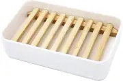Soap Dish Holder, Bamboo Self-Draining Soap Box, Soap Dishes Holder for Shower,