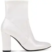 Wild Pair Womens Becci White Patent Zipper Pointed Toe Booties Shoes white 5M