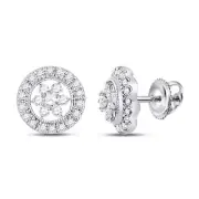 14K White Gold Diamond Circle Floral Cluster Earrings 3/8 Ctw