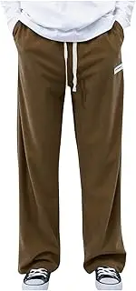 [Generic] Summer Men Corduroy Sweatpants Drawstring Elastic Waist Sweat Pant Loose Fit Breathable Wide Leg Trousers Pocket