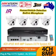 Hikvision 4CH NVR 4K 8MP IR POE Mic Dome IP Camera Human Detection CCTV System