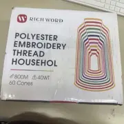 Rich Word Polyester Embroidery Thread Househol 800M, 40WT, 60 Cones