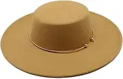 [Generic] Womens 10CM Wide Brim Felt Fedora Hat Classic Solid Color Flat Top Hats Elegant Wedding Prom Dress Hat