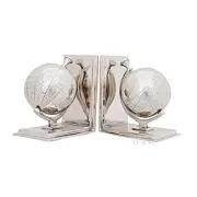 Chrome World Globe Bookend Cast Aluminum 7.75" Nautical Desk Top Bookcase Decor