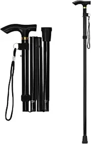 Foldable Walking Cane for Seniors, Aluminum Alloy Premium Collapsible Cane- Cane Lightweight Adjustable Heavy Duty Folding Walking Stick with Wrist Strap and T Handle for Elderly Disabled Men Women