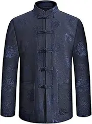 [QPZK] Kung Fu Jacket Men Embroidery Tang Suit Men Hanfu Coat Traditional Chinese Clothing Tai Chi Clothing