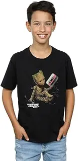 [Absolute Cult] Marvel Boys Guardians Of The Galaxy Groot Tape T-Shirt Black 9-11 Years