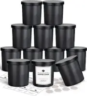 New 12 Pack 10oz Glass Candle Jars with Lids and Sticky Labels, Empty Candle
