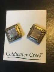 New Coldwater Creek Shell Burst Goldtone Rhinestones Pierced Earrings #4