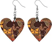 [FZMVSQH] African Map Ethnic Patternprinted Drop Earrings Geometric Lightweight Dangle Drop Earrings Handmade Big Lightweight Geometric Retro Earrings for Women Jewelry Gifts, 2.4*1.2 in, Wood, no gemstones
