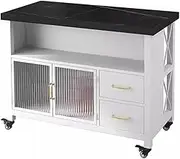 Kitchen Island Freestanding Kitchen Island Table Movable Bar Counter Cooking Table Open Sideboard Cabinet with Drawers Mobile Kitchen Storage Islands