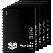 Spirax P570 Notebook 7mm Ruled Polypropylene Cover Spiral Bound 200 Page A5 Black 5 Pack