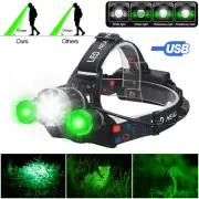 Green+White Light 4 In 1 3LED Headlight Zoomable Fishing Head Flashlight