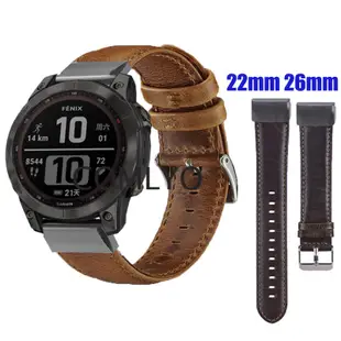 適用佳明Garmin Fenix 7 7X 5 6 6X Pro Epix 2 instinct 錶帶 復古真皮革腕帶