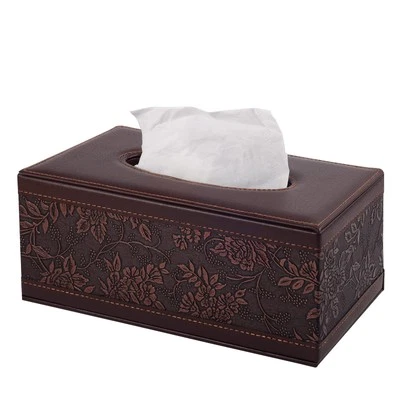 PU Leather Tissue Box Cover Kleenex Box Holder Rectangle Tissue Organizer wit...