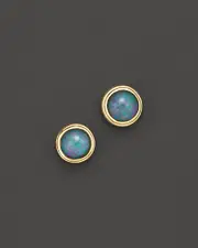 Black Opal Bezel Set Stud Earrings in 14K Yellow Gold