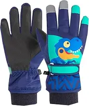 [Generic] Baby Soft Gloves Children Ski Gloves Boys Winter Style Plush Thick Warm Waterproof Little Dinosaur Cartoon Bike