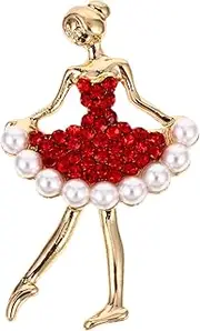 [LIFKOME] Girl Brooch Ballet Dancer Brooches Girl Elegant Dress Accessories Brooch Pin Rhinestone Brooch for Women Necklace Corsage Bodysuits Red Zinc Alloy