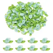 100 Pcs Mini Ribbon Roses Flowers Bows for Crafts, 15mm/0.6" Dia, Light Green