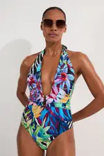 Tall Tropical Floral Plunge Swimsuit