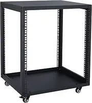 SC02 12U 19" Open Frame Network Server AV Gear Equipment Rack Mobile Storage Cabinet with Casters & a Shelf - for Switch Router IT Devices DJ Recording Studio AV Equipment