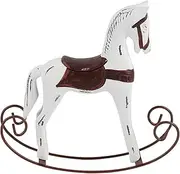 Handmade Wooden Rocking Horse Carved Painted Kids Toy Gift Table Desktop Decoration for Toddler Kids Valentine's Day Gifts Crafts Ornament(White)