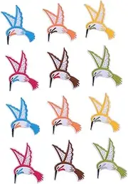 Beatifufu 2Set Hummingbird Embroidered Patches Sew Decorative Cloth Decals for Jeans Bags and DIY Projects Vibrant Applique Embroidery Accessories