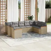 vidaXL 9 Piece Garden Sofa Set with Cushions Mix Beige Poly Rattan