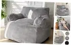 Giant Bean Bag Chair, Faux Fur Stuffed Bean Bag Couch with Single Fur Grey